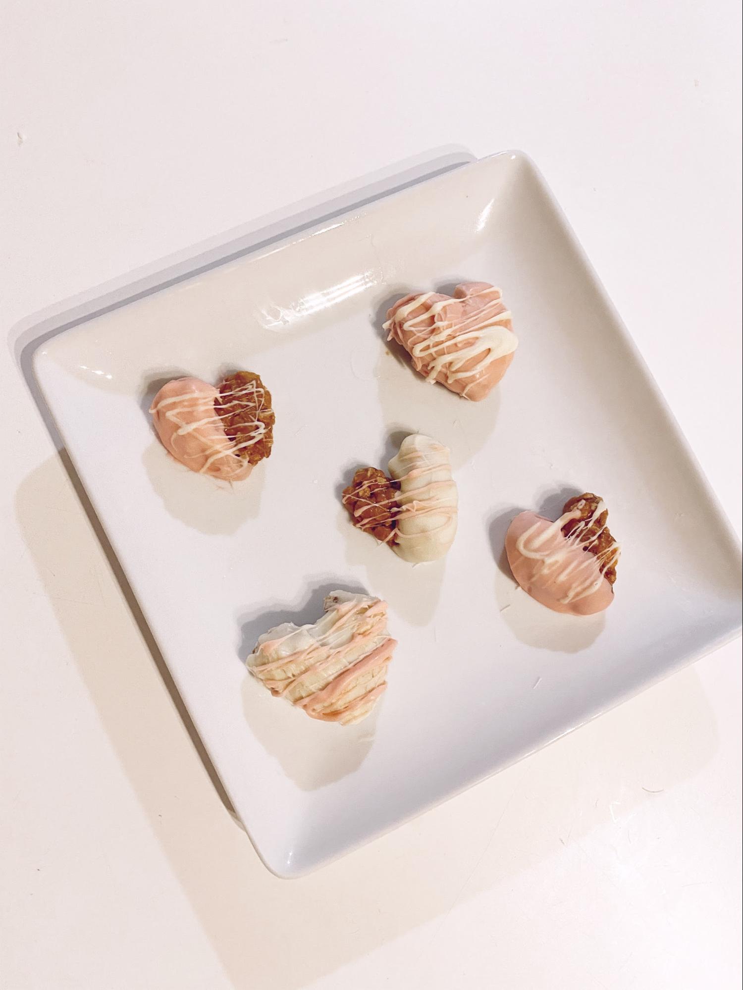 Heart-Shaped Collagen Granola Clusters with Drizzled Chocolate